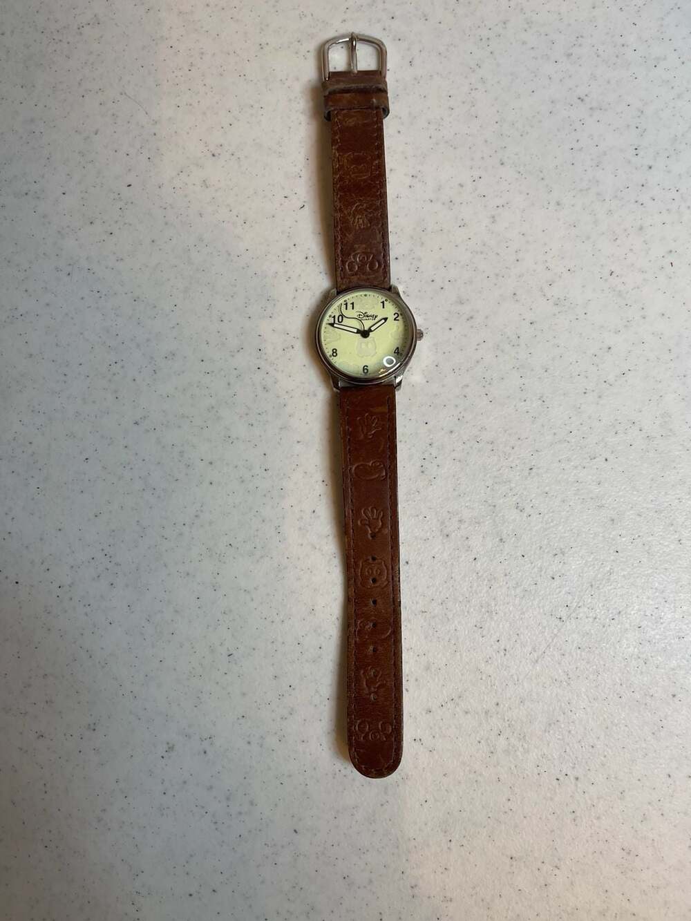 90’s Disney Time Works Mickey Mouse Glow in the Dark Watch w Leather Strap - Picture 3 of 7